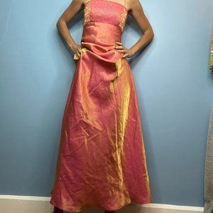 VINTAGE 90s PEACH IRIDESCENT BLONDIE NITES SPAGHETTI STRAP MAXI DRESS